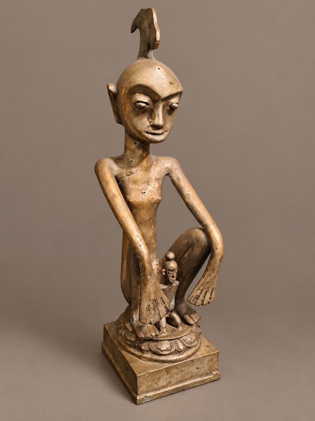 Verzilverd bronzen voorouderbeeld van de Leti-eilanden, 30cm, Zilver, Ophalen of Verzenden, 20 - 50 cm, Beeld