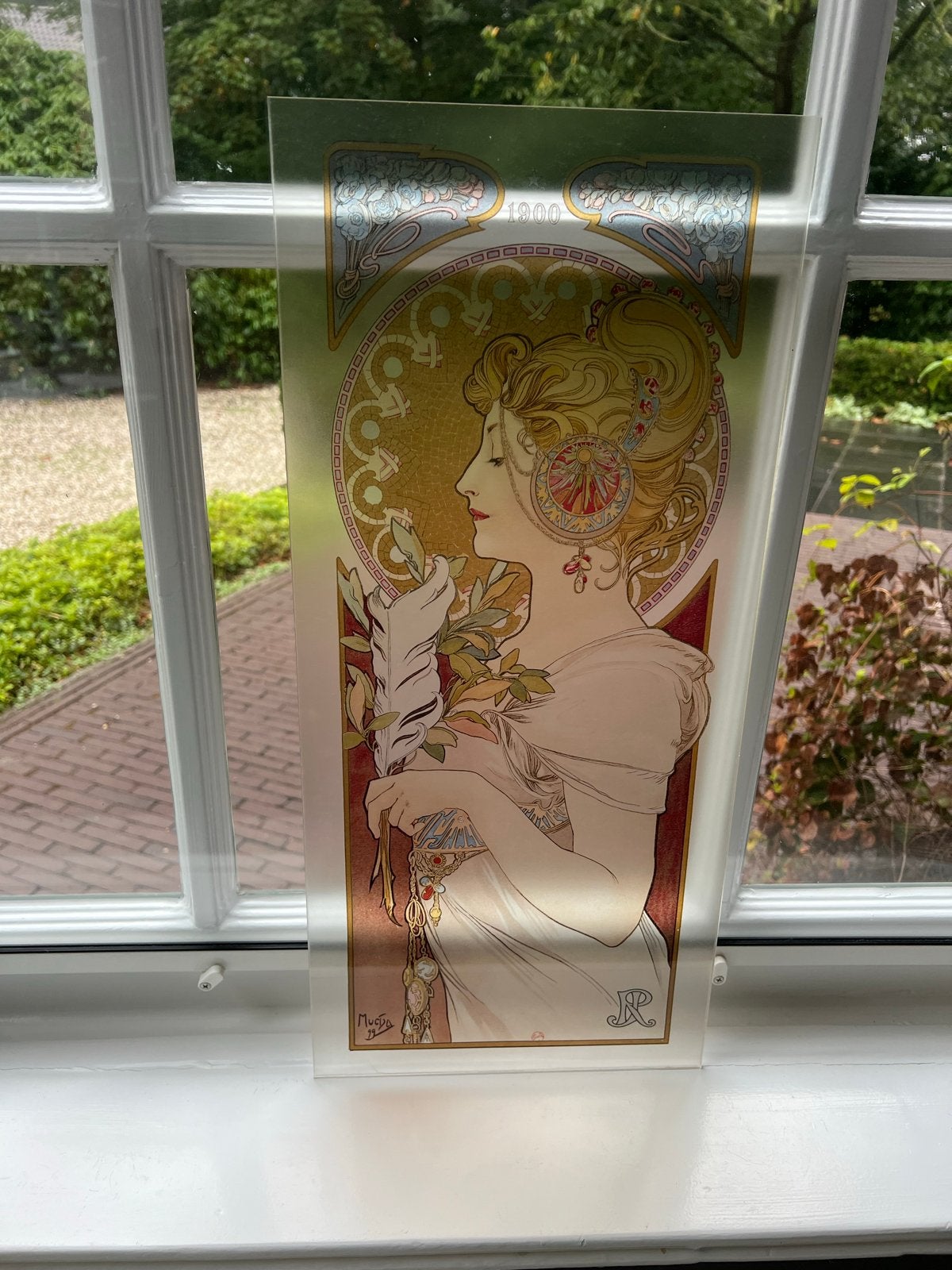 Alphonse Mucha - La Plume op glashelder plexiglas, Vintage, Artig.nl, Meerkleurig, Overige materialen