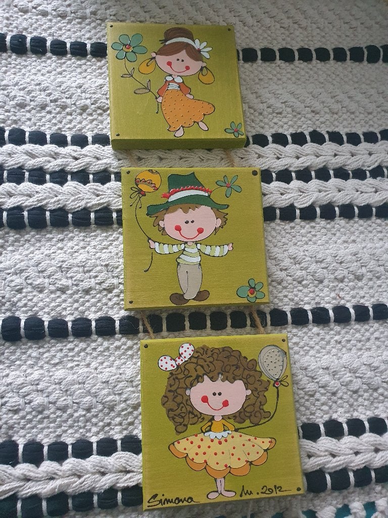 Folklore schilderij met jongetje en meisje, Ophalen of Verzenden, Hout, Ophangklaar, Figuren