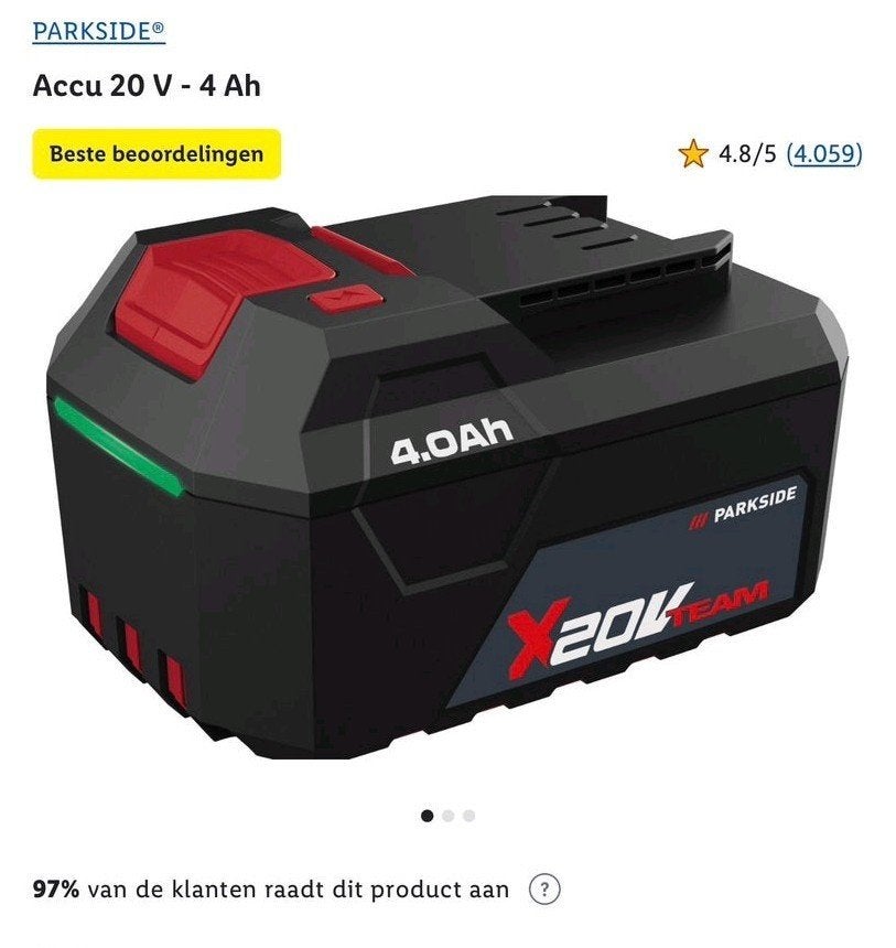 PARKSIDE Accu 20 V - 4 Ah, Ophalen of Verzenden, Nieuw, Overige merken, Overige typen