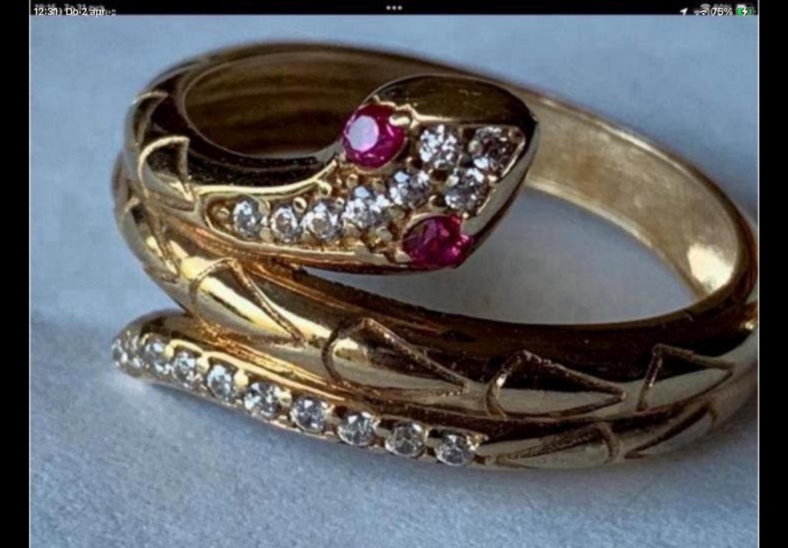 Vintage gouden ring slang edelstenen saffier robijn 14 kar, Verzenden, Zo goed als nieuw, 17 tot 18, Met edelsteen