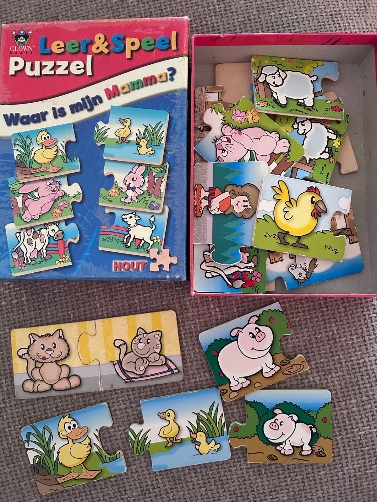 Houten Leer & Speel Puzzel: Waar is mijn Mamma?, 2 tot 4 jaar, Gebruikt, 10 tot 50 stukjes, Ophalen of Verzenden