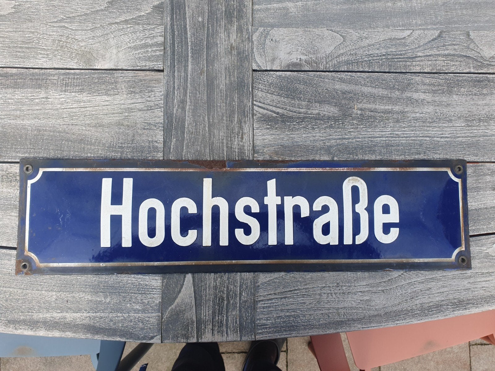 Vintage geëmailleerd straatnaambord "Hochstraße", Ophalen of Verzenden