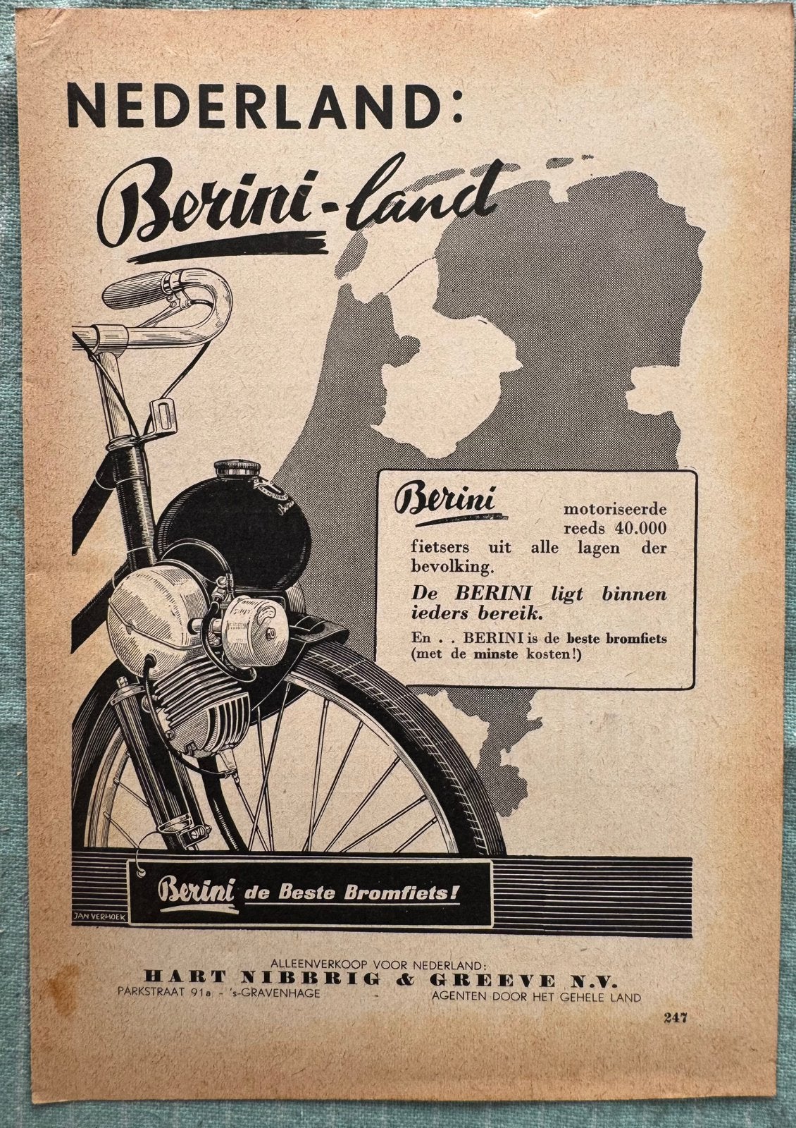 Advertentie 1954 Berini eitje, Verzenden, Gebruikt, Motoren