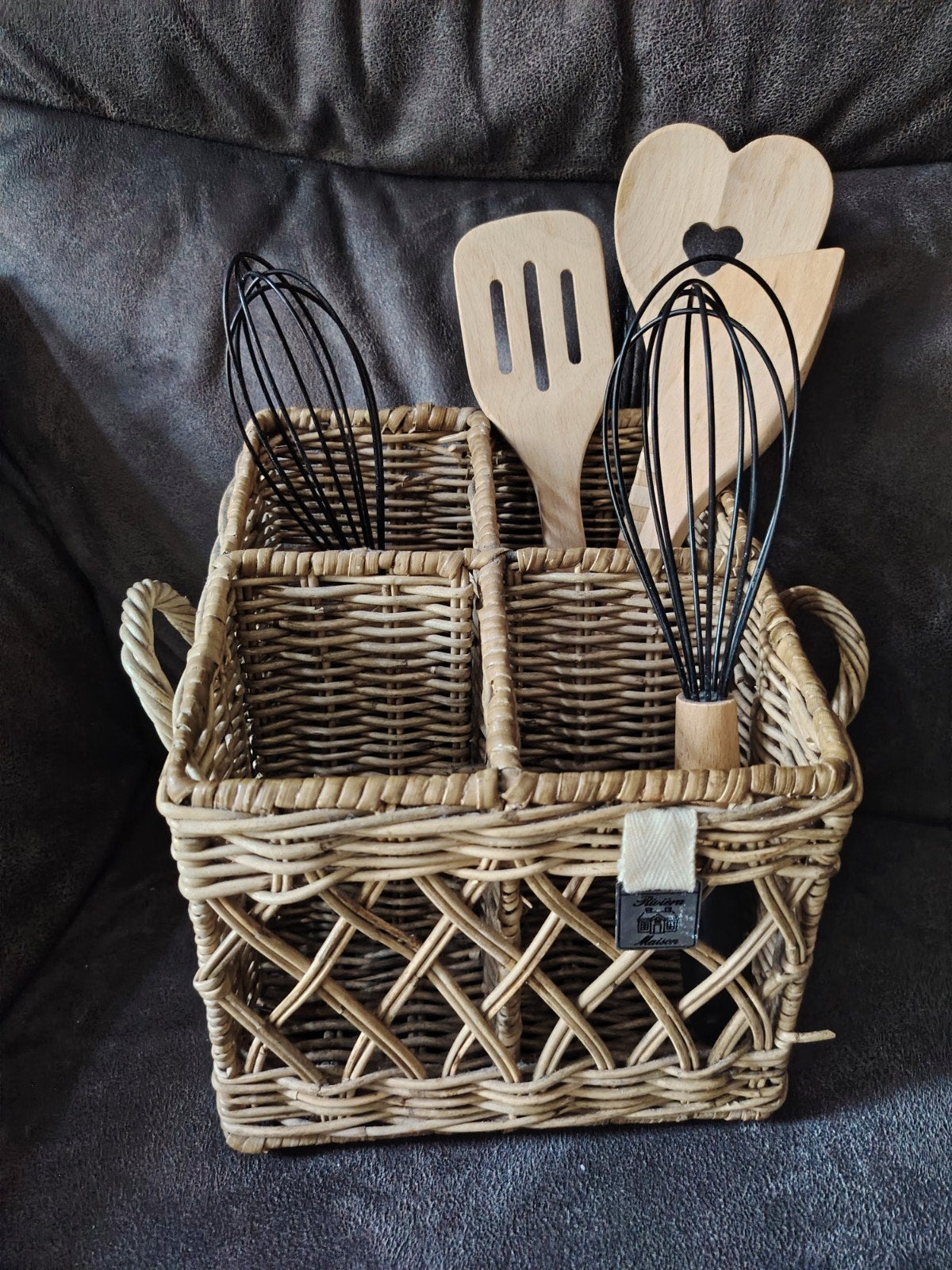 Riviera Maison Rattan Bestekhouder met Inhoud, Beige, Overige typen, Ophalen of Verzenden, Riviera Maison