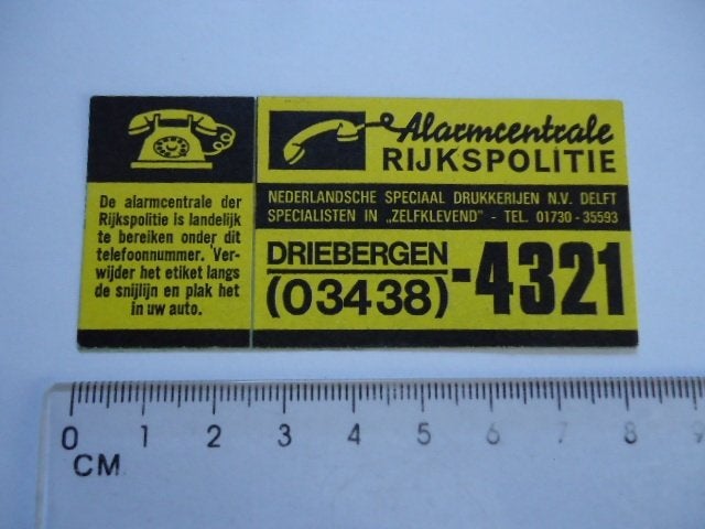 sticker oud ALARM rijkspolitie politie driebergen porsche, Verzamelen, Verzenden, Zo goed als nieuw, Bedrijf of Vereniging