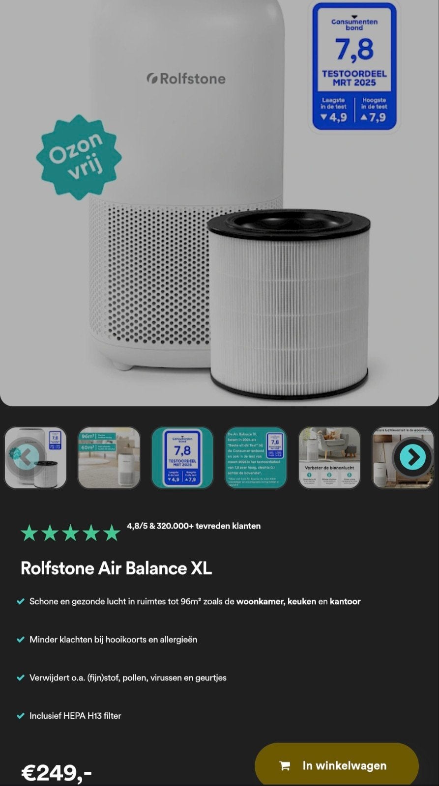 Rolfstone Air Balance XL luchtreiniger nieuw, Ophalen, Nieuw, Luchtreiniger