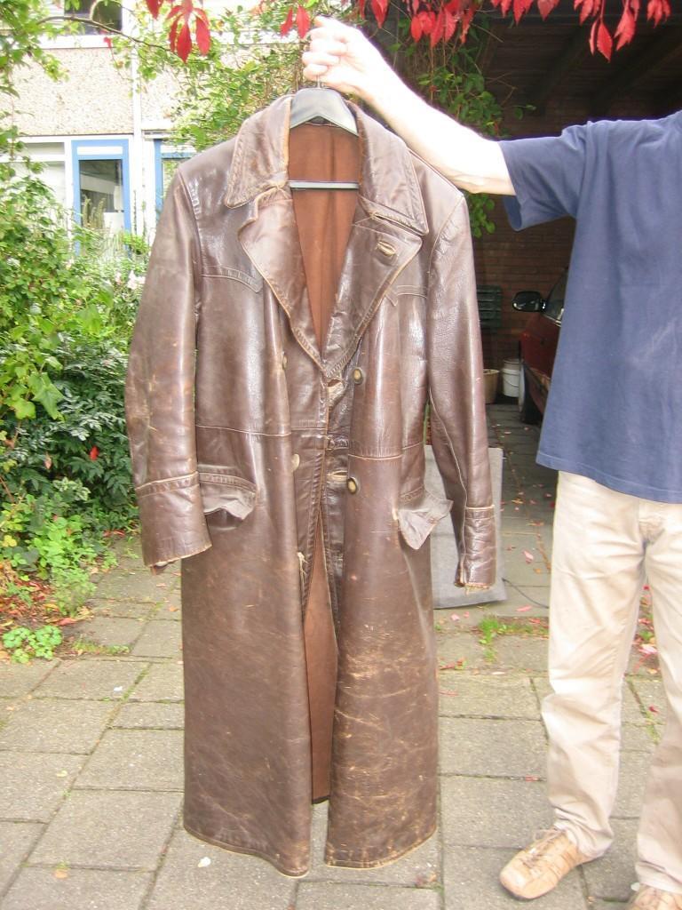 Lange leren jas heren, Ophalen, Gedragen, Maat 48/50 (M), Bruin