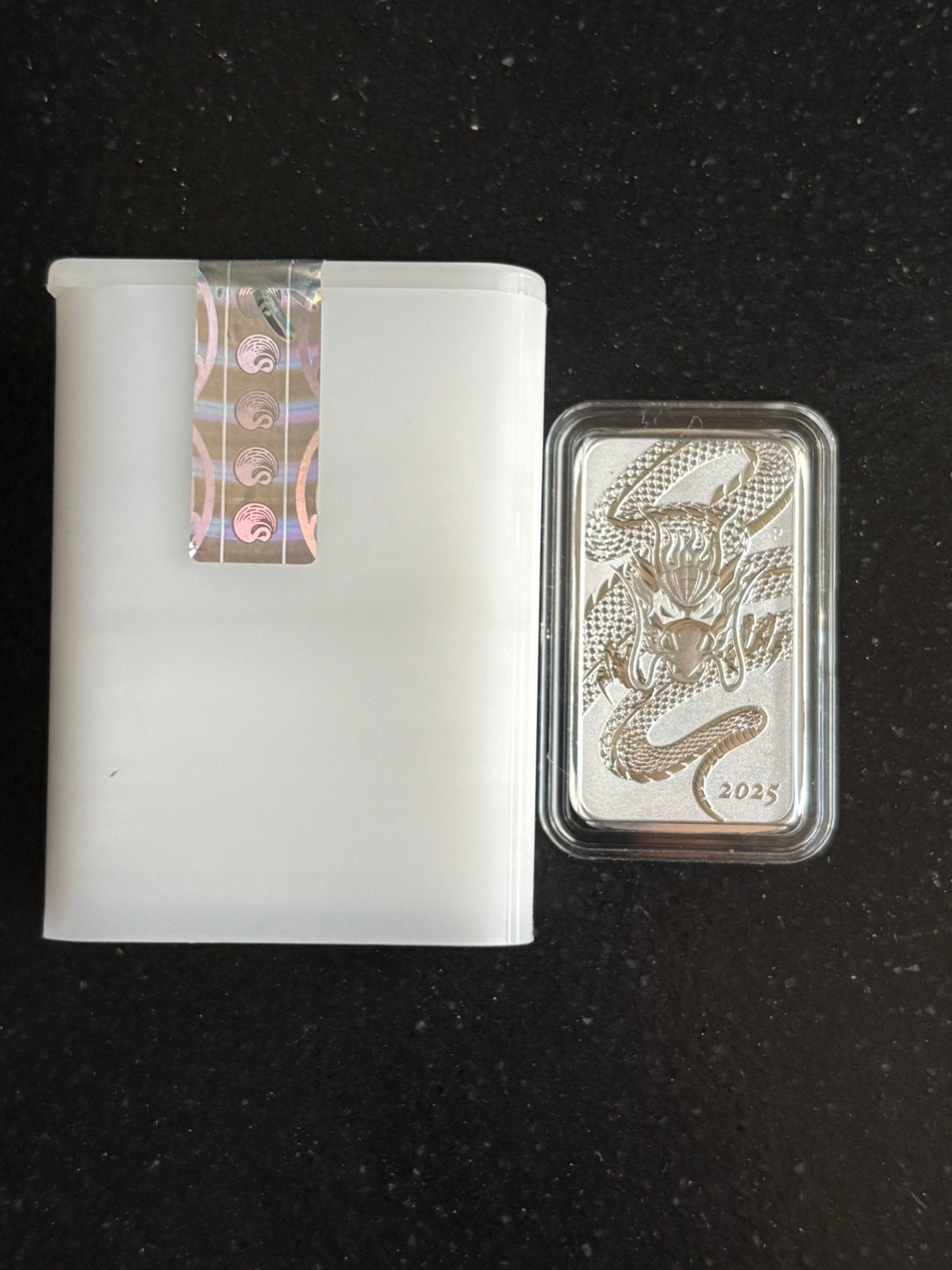 Gesealde tube 20 x 1oz draak baartje 2025 zilver rectangle, Ophalen of Verzenden, Zilver