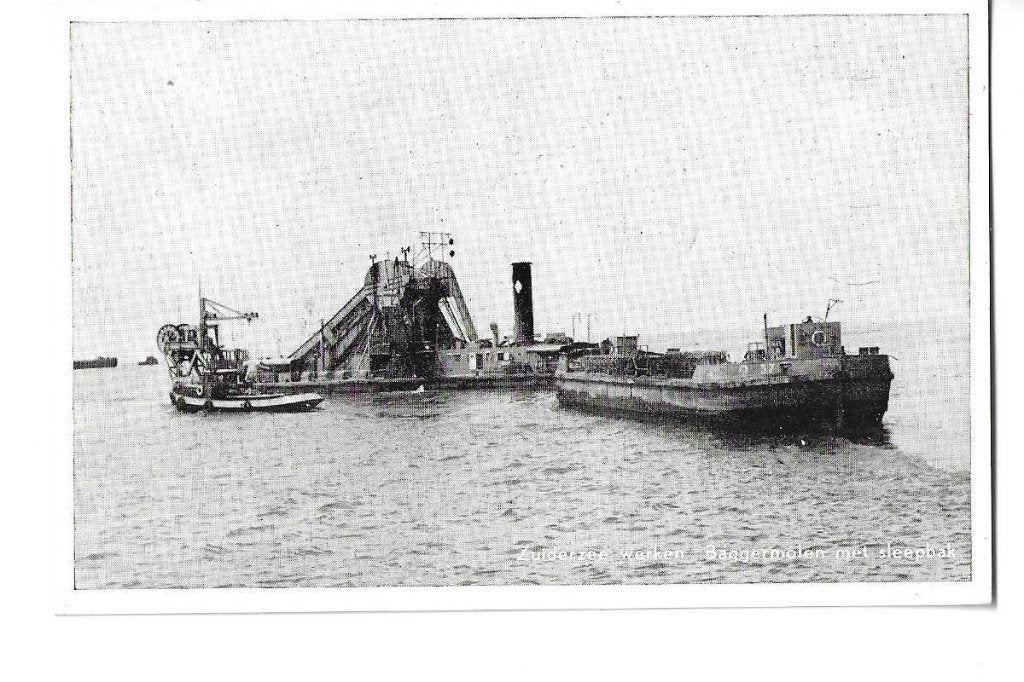scheepvaart  baggermolen  zuiderzee sleepboot met bak, Verzenden, 1940 tot 1960, Ongelopen, Ambachten of Beroep