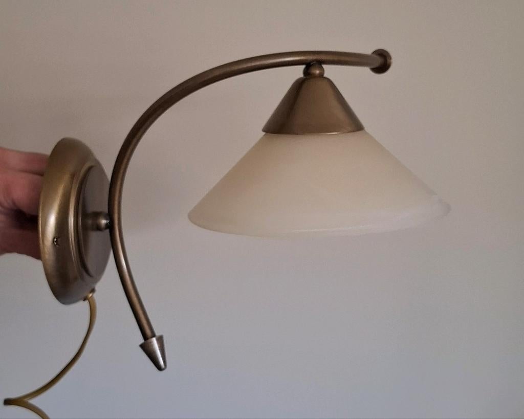 Vintage Massive Wandlamp – Brons & Albast Glas, Ophalen of Verzenden, Glas