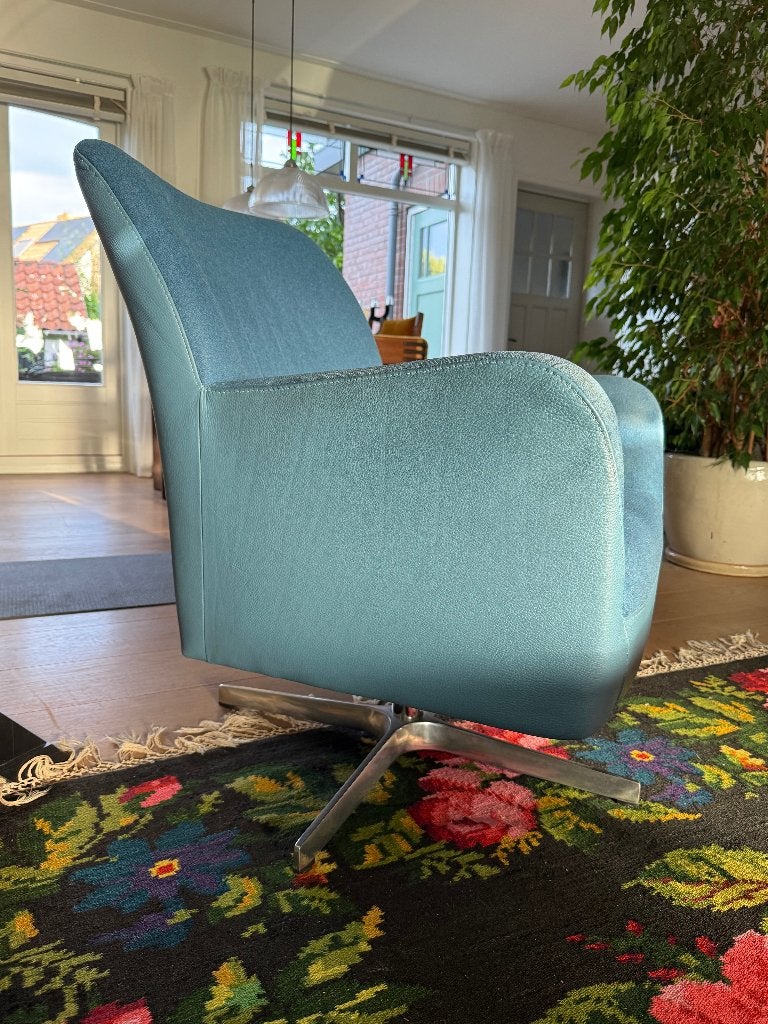 Fauteuil op draaipoot, Huis en Inrichting, Fauteuils, Ophalen, Gebruikt, Minder dan 75 cm, Leer