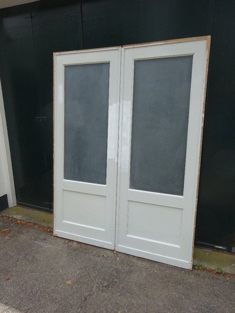 Set antieke (inloop-) kast schuifdeuren, 2/76x201 cm €495,00, Ophalen, Gebruikt, Wit, Vintage