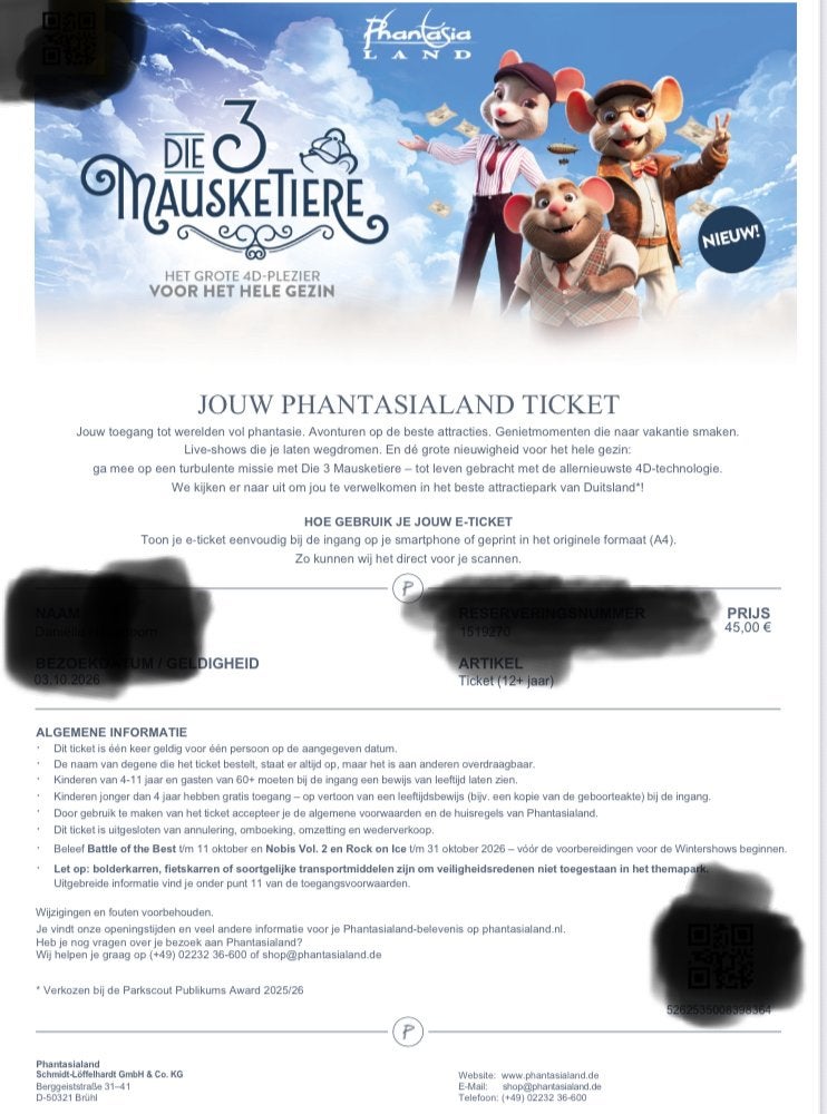 Phantasialand tickets, Tickets en Kaartjes, Drie personen of meer, Ticket of Toegangskaart