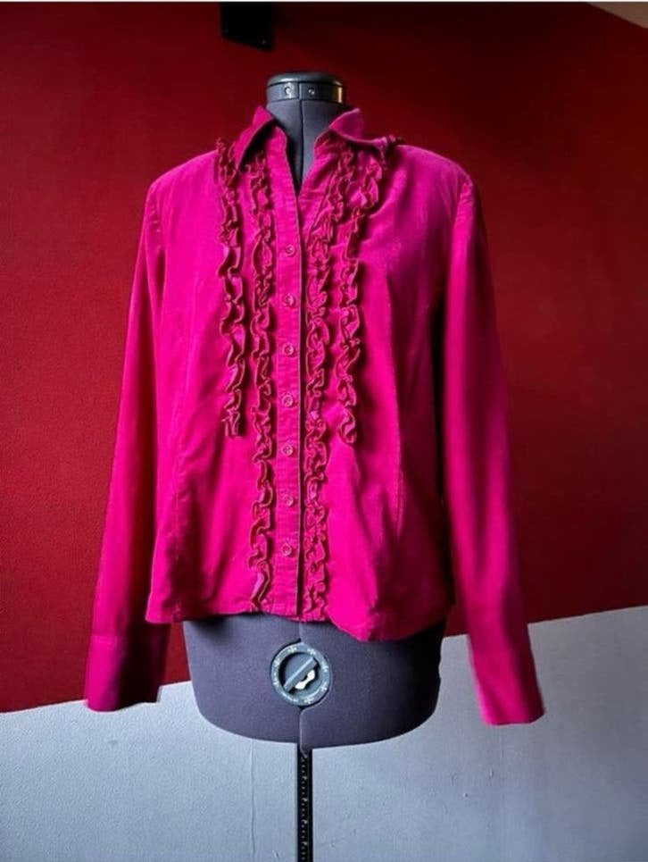 Fuchsiaroze blouse met roezels maat 40. IZGST, Ophalen of Verzenden, Zo goed als nieuw, Maat 38/40 (M), Zwart