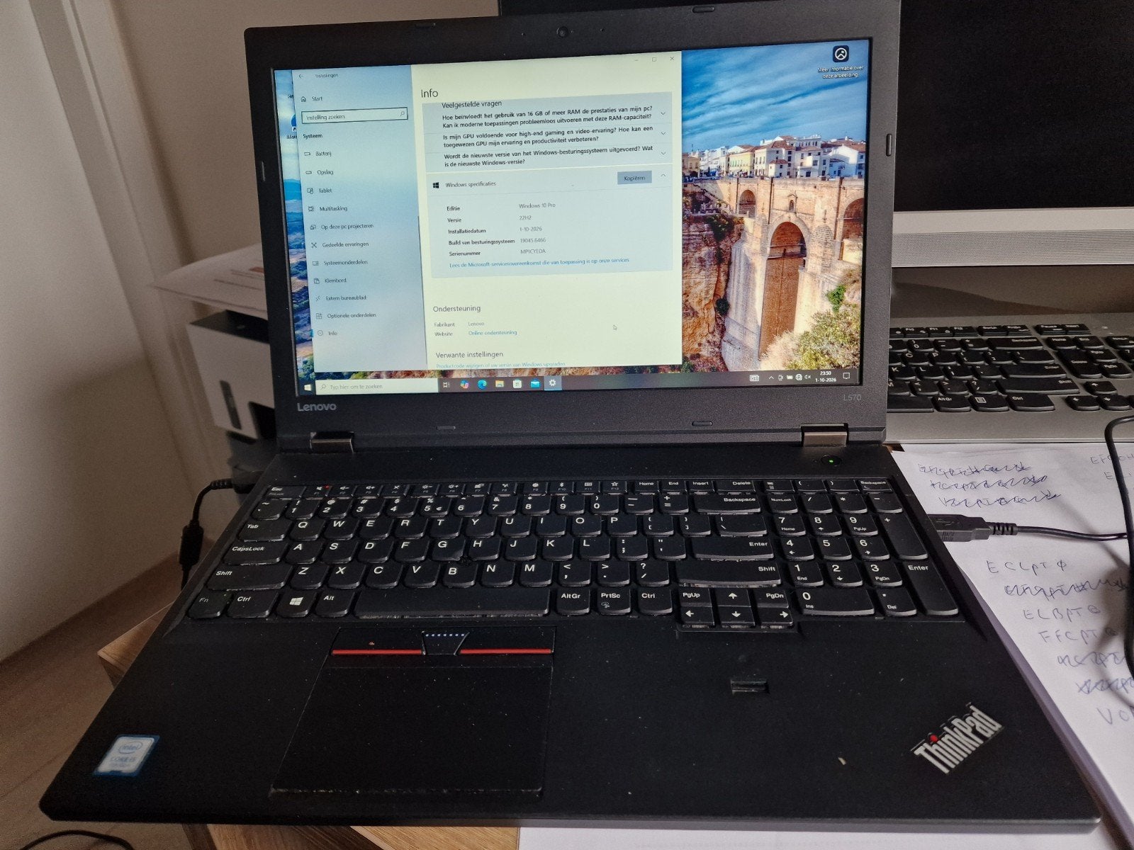 Lenovo L570 laptop Windows 10 Pro, Lenovo Thinkpad, Intel i5-7200U, 2 tot 3 Ghz, 15 inch