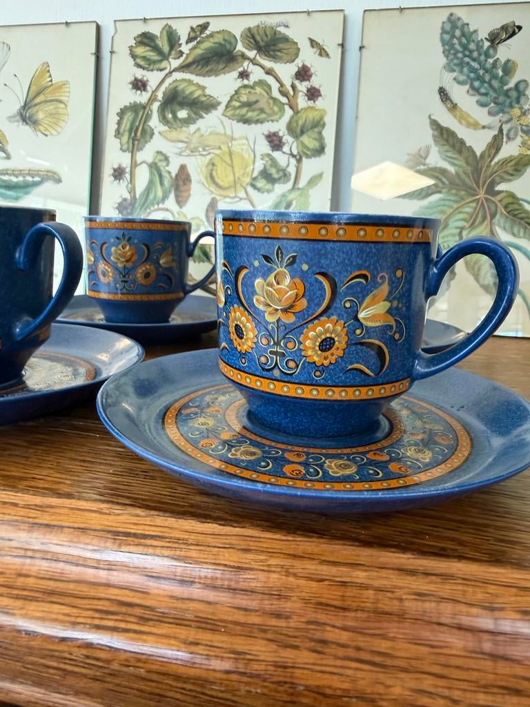 Winterling Bavaria kop en schotel set 4x, vintage blauw/goud, Ophalen of Verzenden, Zo goed als nieuw, Overige stijlen, Kop(pen) en/of Schotel(s)