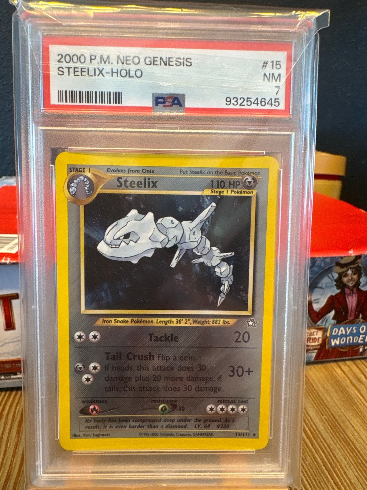 Pokémon Steelix Holo PSA 7 Neo Genesis 2000 #15, Ophalen of Verzenden, Zo goed als nieuw, Losse kaart, Foil