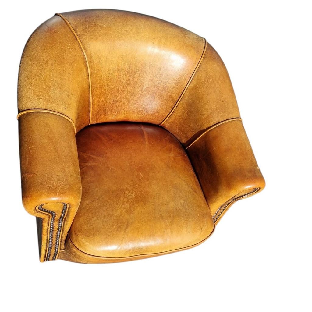 Joris schapenleren fauteuil naturel bruin + BEZORGING, Huis en Inrichting, Fauteuils, Gebruikt, ., Chesterfield, Ophalen of Verzenden