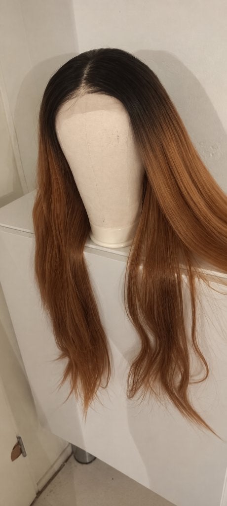 Synthetische pruik (human hair blend) Ombre 1B zwart/bruin, Verzenden, Nieuw, Pruik of Haarverlenging