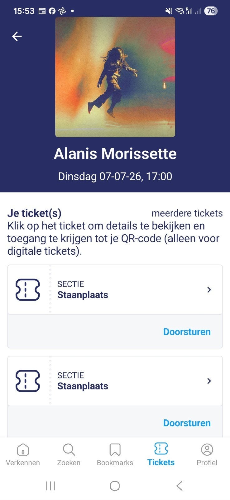 1 staanplaats Alanis Morissette 7 juli Zuiderpark Den Haag, Tickets en Kaartjes, Twee personen