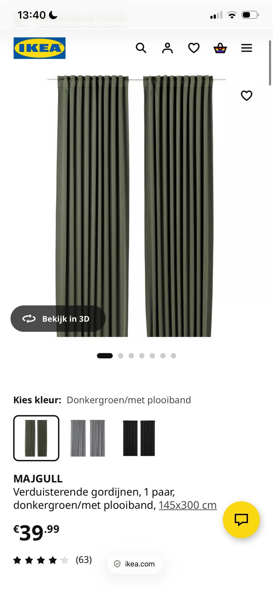 IKEA MAJGULL Verduisterende 2 Gordijnen Donkergroen, Ophalen, Verduisterend, Zo goed als nieuw, Gordijn