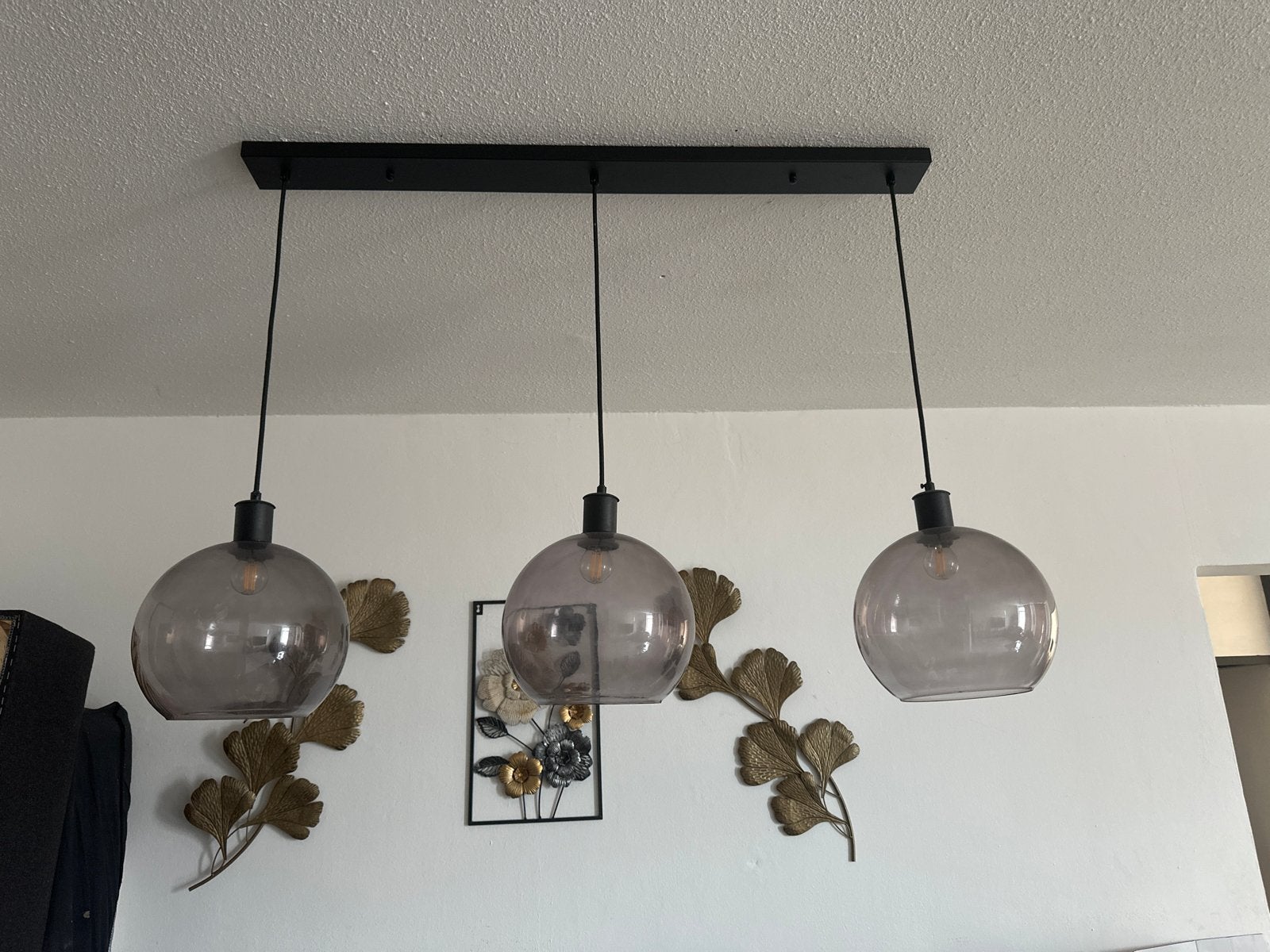 Hanglamp met 3 glazen bollen - Goede verlichting, Ophalen of Verzenden, Gebruikt, Glas