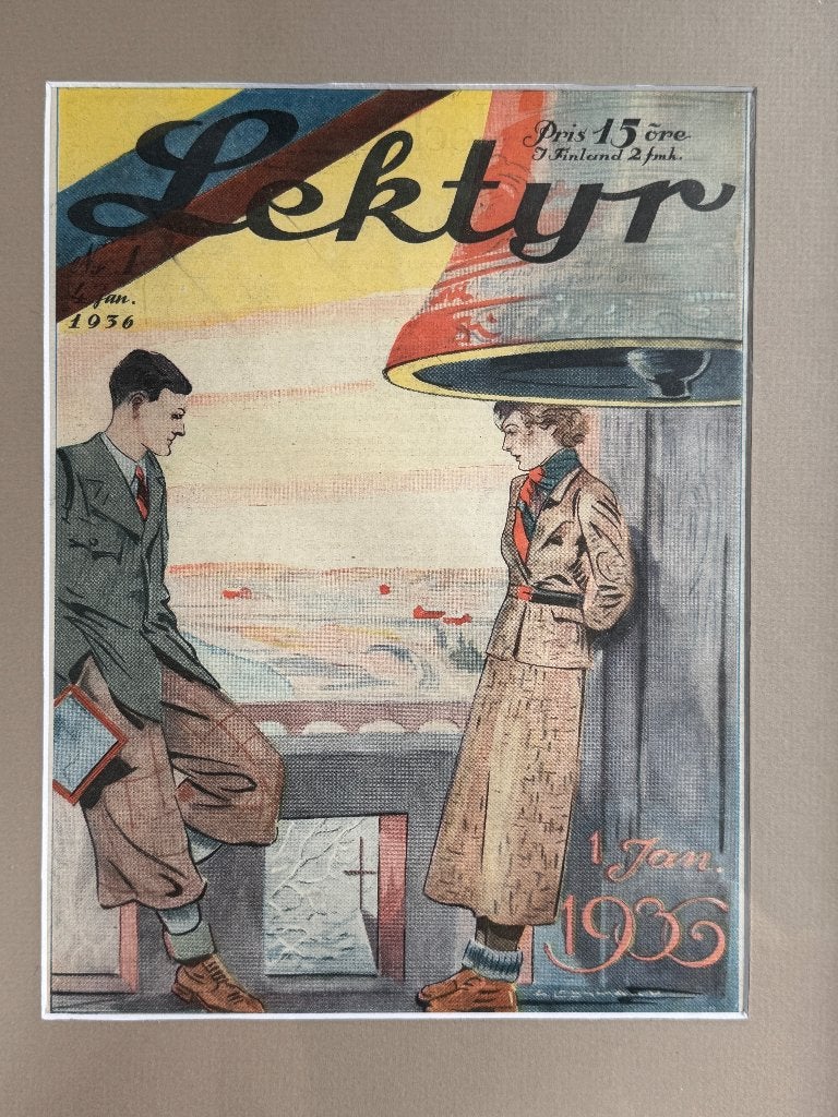 1936 Vintage Zweeds Super O U D retro look P0783-10, Antiek en Kunst, Ophalen of Verzenden, Overige technieken, 1900 - 1949