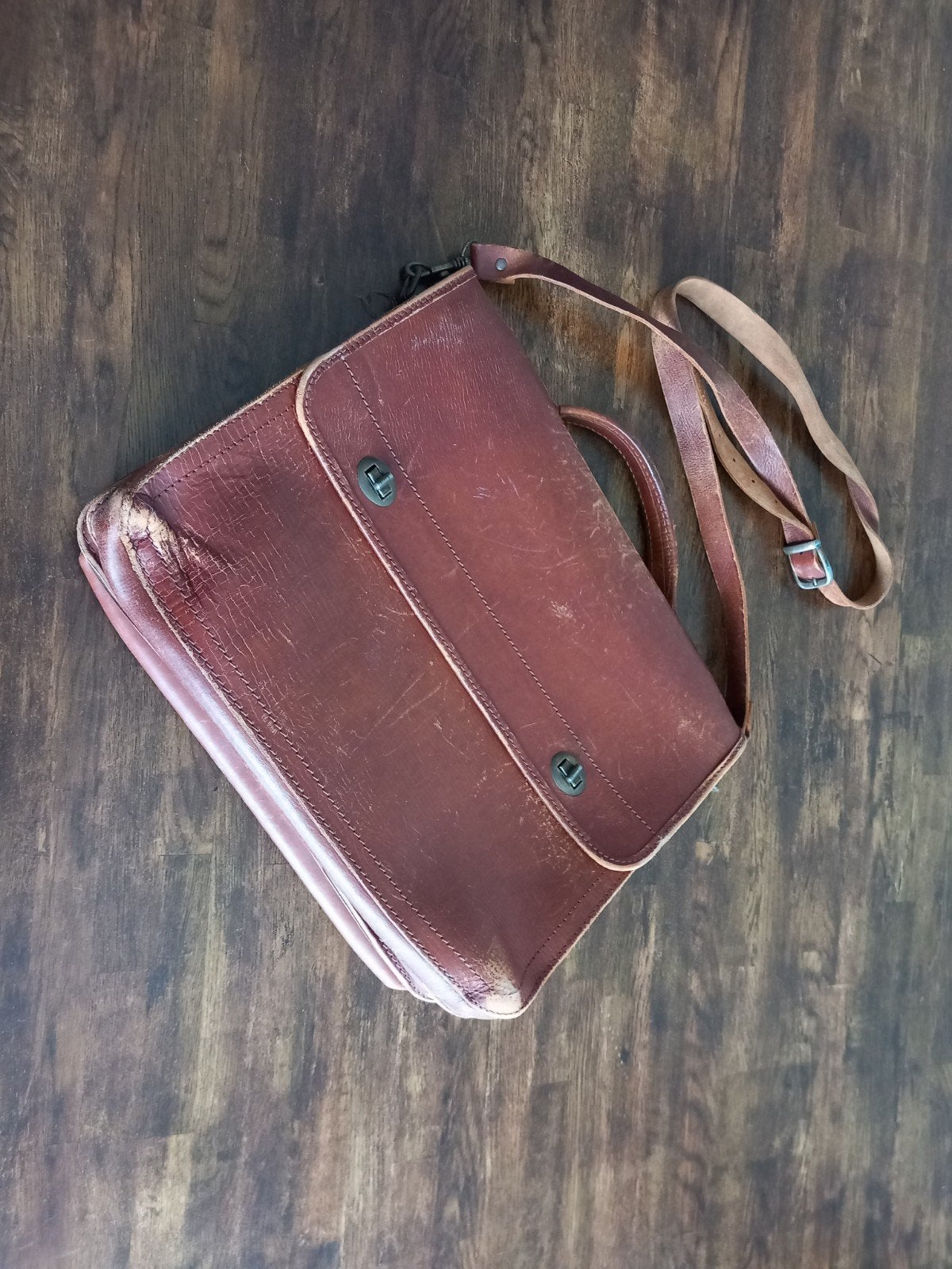 Vintage akten/kantoortas, buffelleder.igs, Gebruikt, Bruin, Aktetas of Boekentas, Ophalen of Verzenden