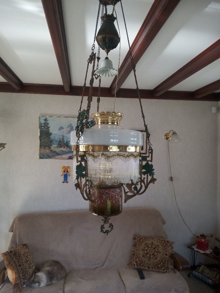 Gezellige Antieke Hang Olielamp GEBRUIKSKLAAR !!!, Ophalen