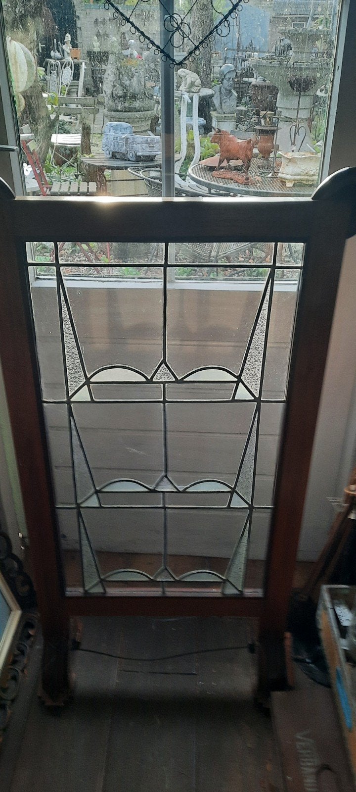 Decoratief glas-in-lood paneel in houten frame, Antiek en Kunst, Ophalen