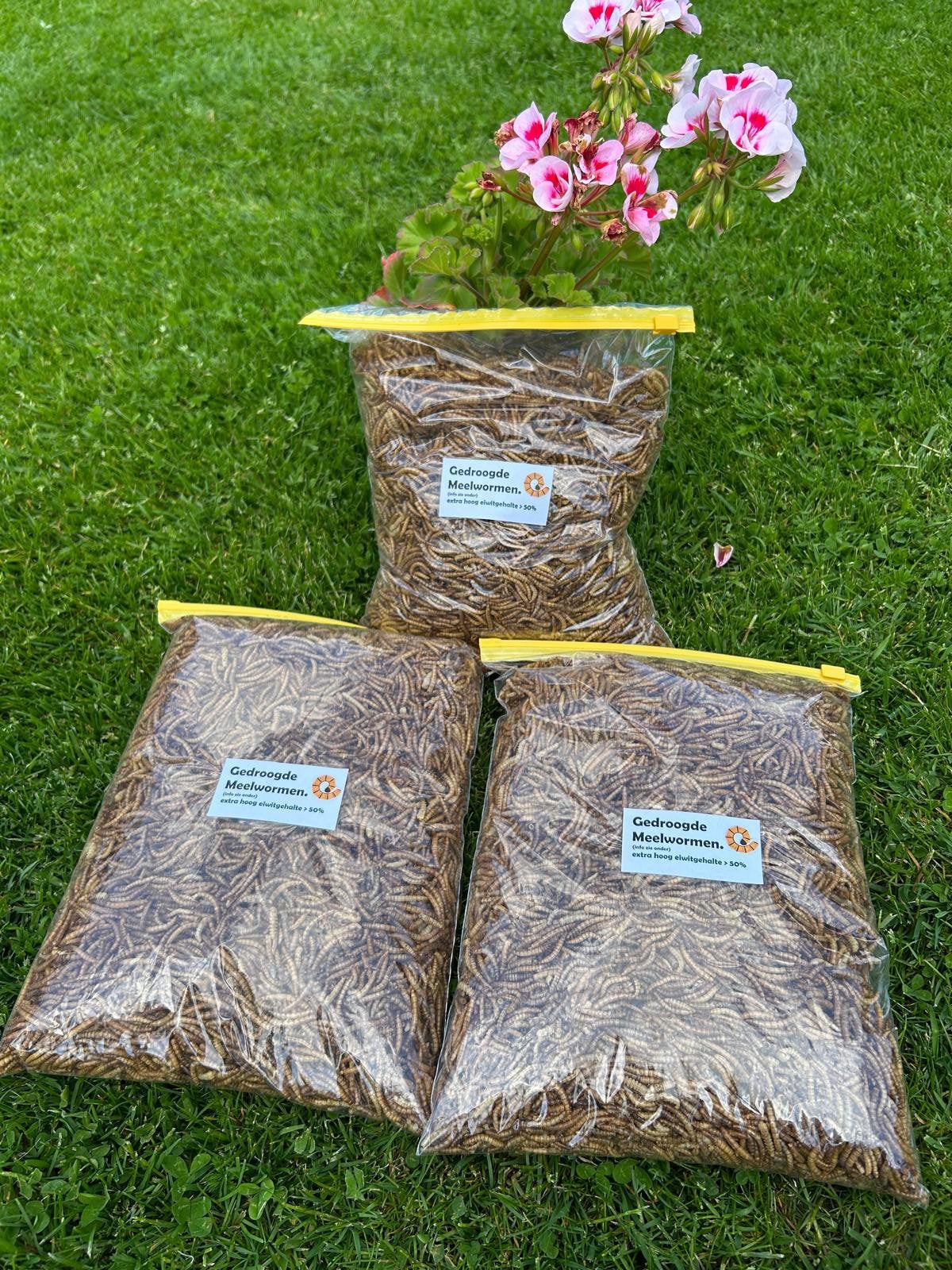Te koop gedroogde meelwormen hersluitbare zak 3 liter, Ophalen of Verzenden, Nieuw, Drinken en Voederen