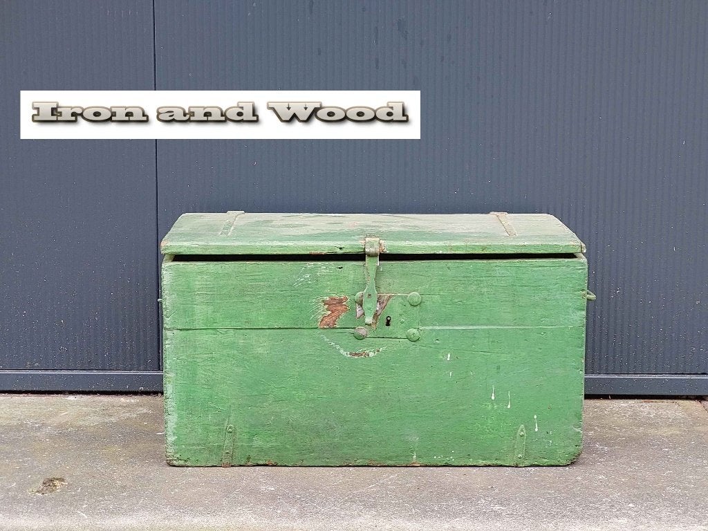 Oude houten groene dekenkist- opbergkist afmeting 62x36x34, Ophalen, Minder dan 50 cm, Gebruikt, 50 tot 100 cm