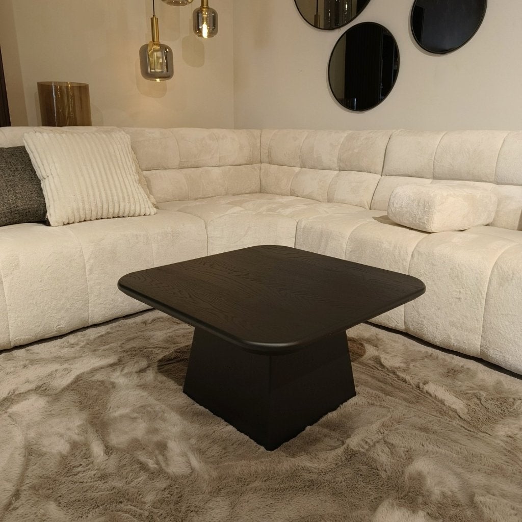 Vierkante massief eiken salontafel 70x70x45cm mat zwart, Ophalen, 50 tot 100 cm, Modern, landelijk, Nieuw