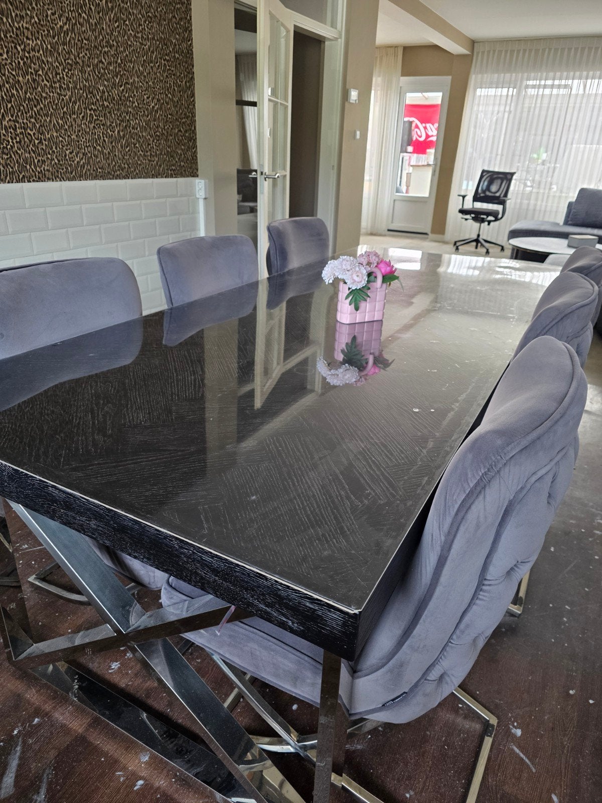 6 fluwelen stoelen - Grijs, Ophalen, Gebruikt, Modern, Luxe, Glamour, Stof