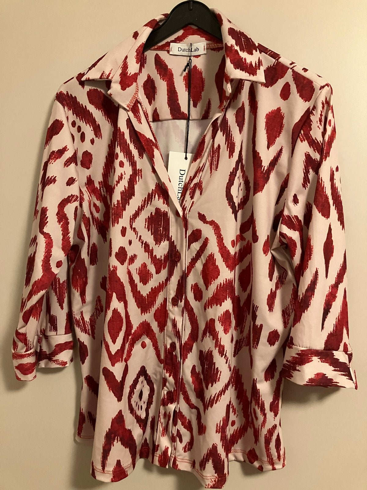 DutchLab Blouse Rood/Wit Ikat Print Maat S/M Nieuw, Ophalen of Verzenden, Nieuw, Maat 38/40 (M), Rood