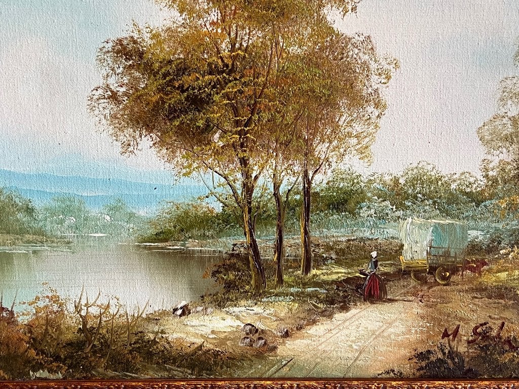 Landschap Schilderij Barok Lijst 49x39, Ophalen of Verzenden, Landschap