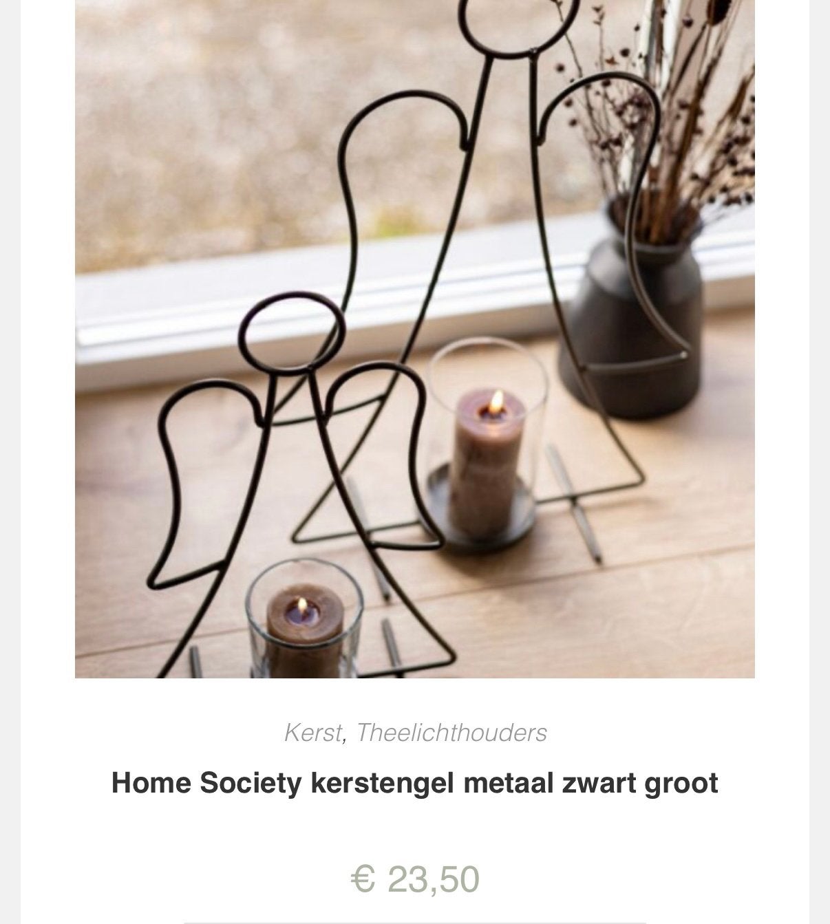 Home Society kerstengel metaal met glas waxinelichthouder, Diversen, Ophalen of Verzenden, Nieuw