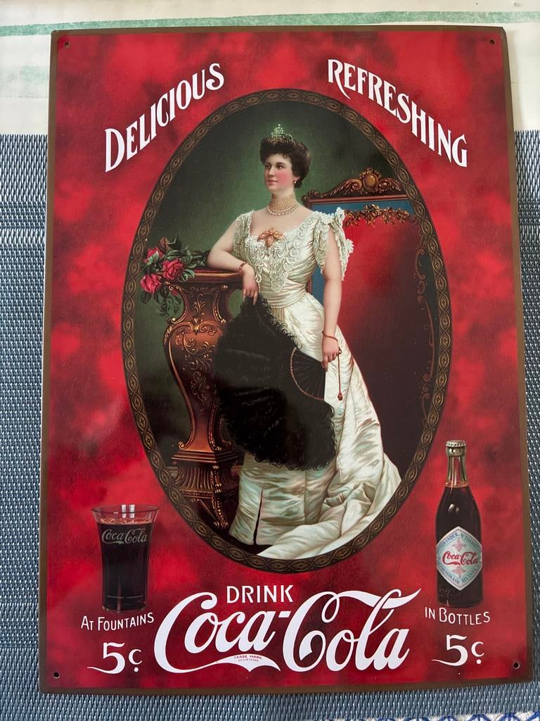 Vintage Coca-Cola reclamebord - Delicious & Refreshing, Ophalen of Verzenden, Nieuw, Reclamebord