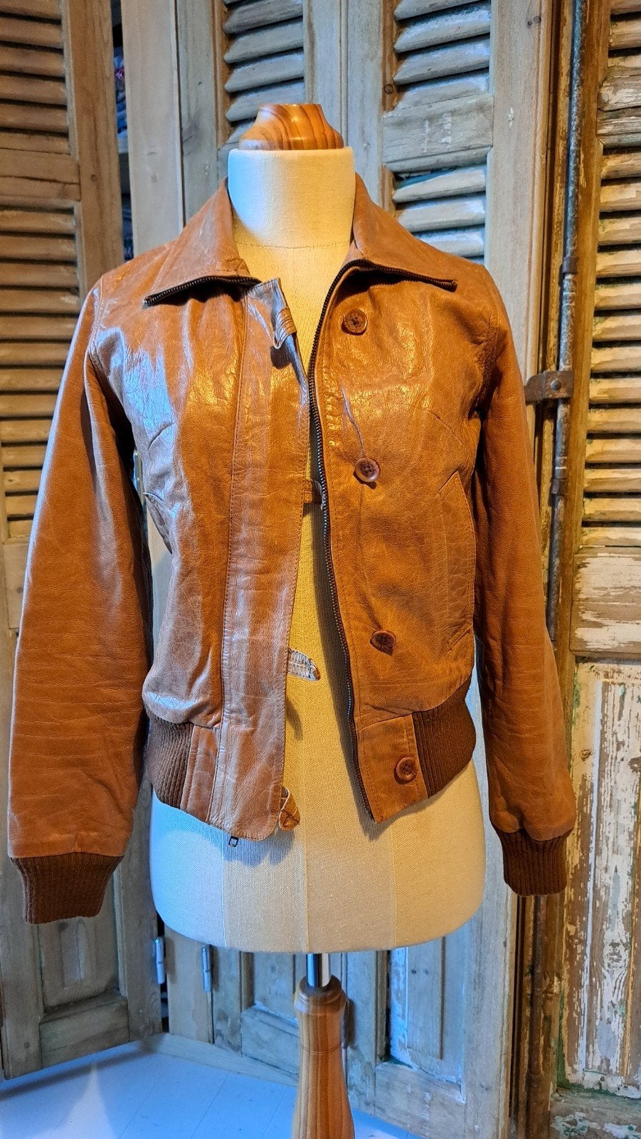 vintage leren jas bomber jack S EMAC, Emac, Bruin, Ophalen of Verzenden, Zo goed als nieuw