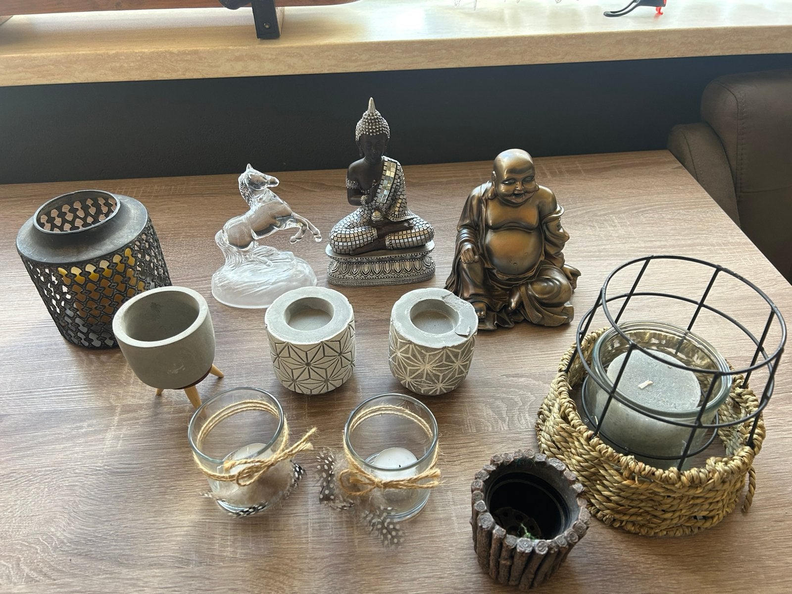 Glazen potten en theelichten en boedha, Ophalen, Nieuw