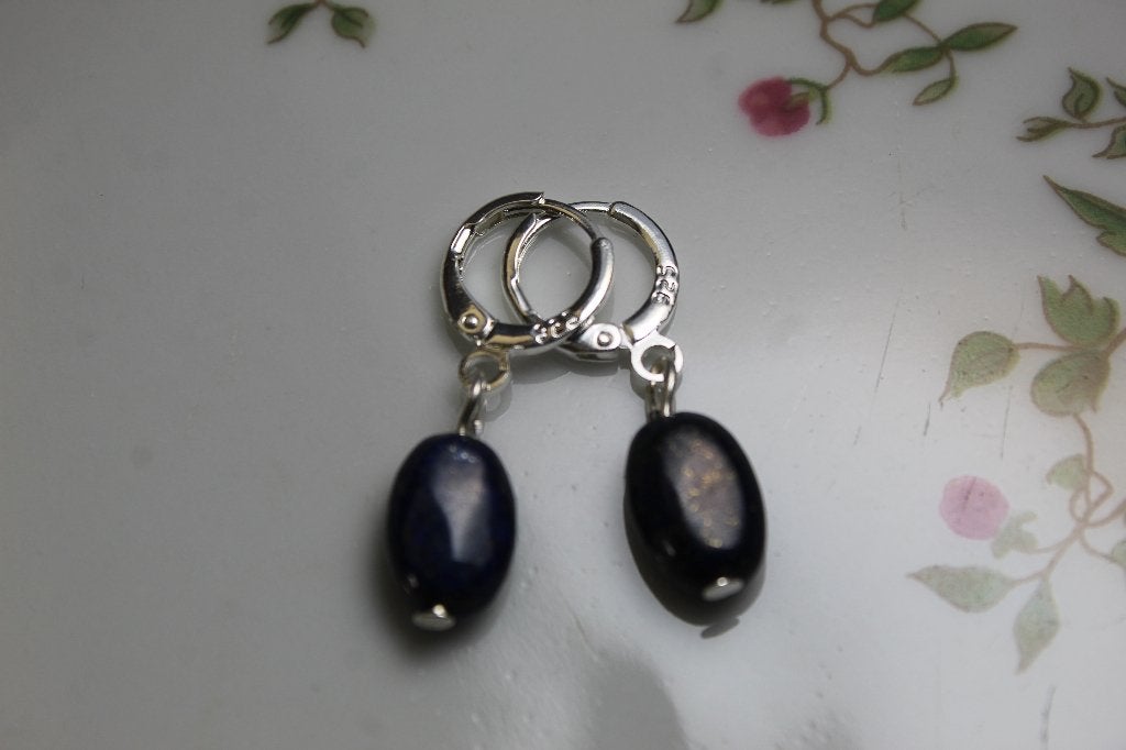Lapis Lazuli Creolen - Blauwe ovale steen, Overige materialen, Hangers, Blauw, Nieuw