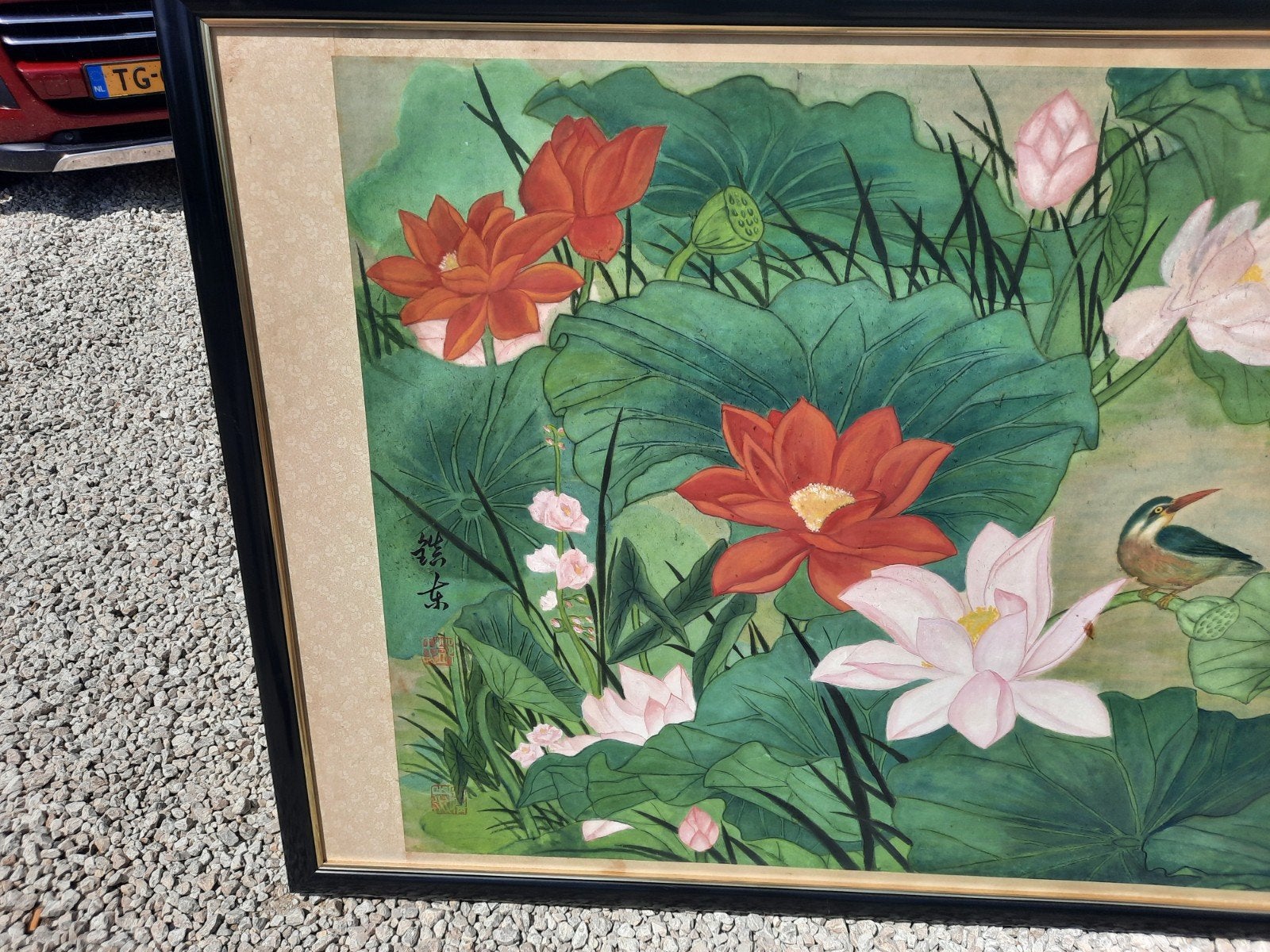Oosters schilderij met lotusbloemen en vogels, Ophalen