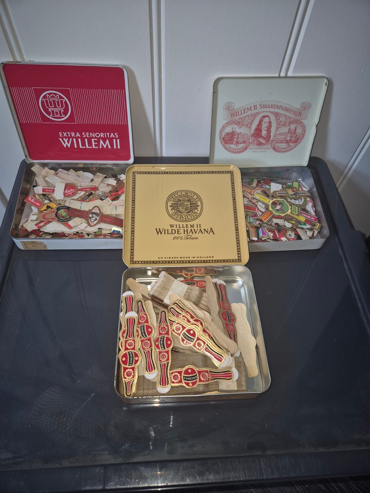 Vintage sigarenbandjes collectie in blikken, Verzamelen, Ophalen of Verzenden, Gebruikt