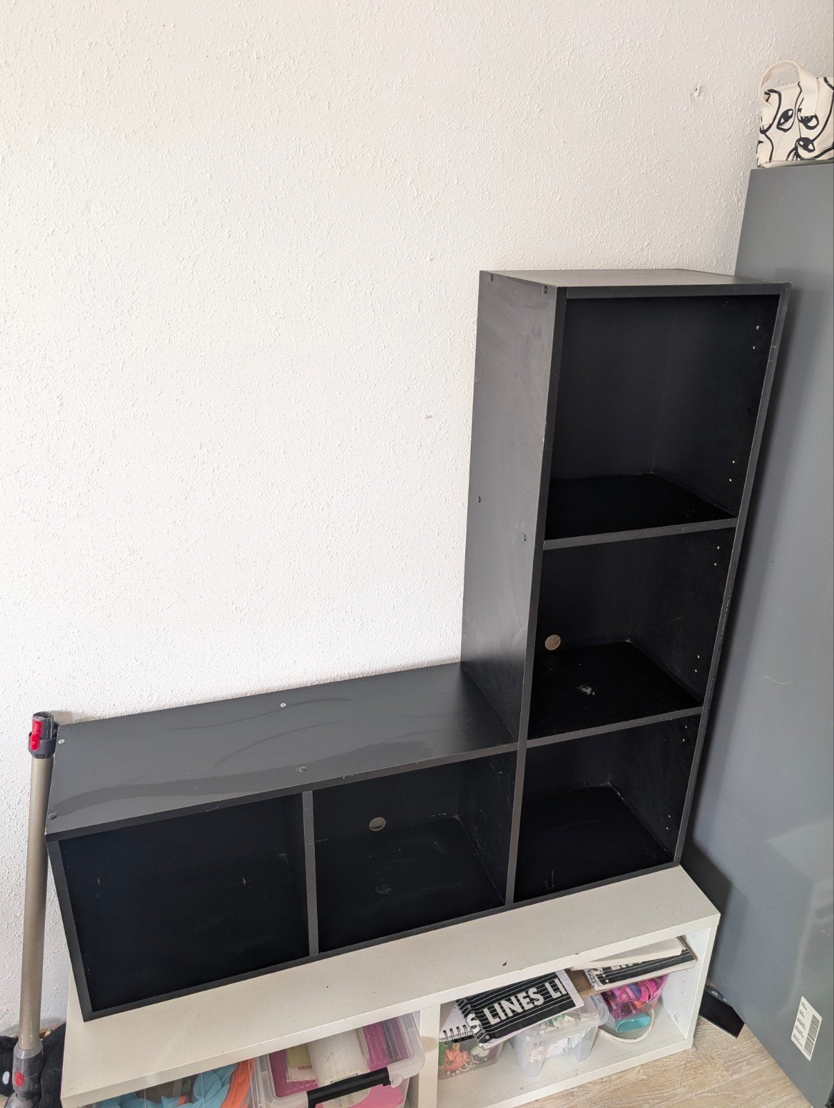 Zwart L-vormig opbergmeubel/boekenkast, Ophalen, Gebruikt