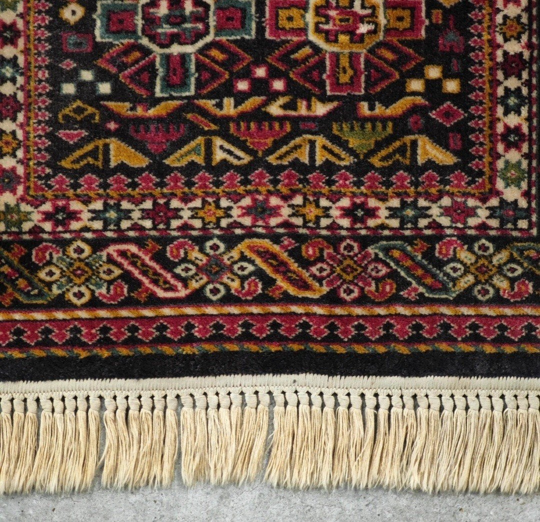 Vintage oosters wol Kazak vloerkleed dark blue 71x145cm, Oosters, Traditioneel, Klassiek, Groen, 100 tot 150 cm, Www.hypepopup.nl