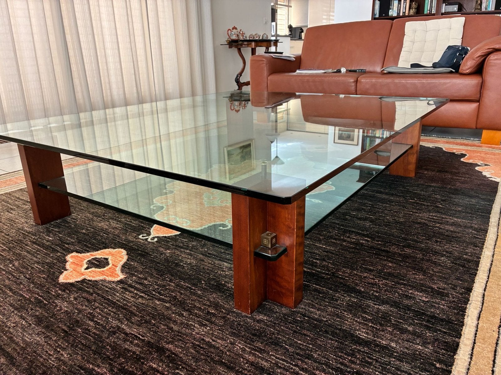 Glazen salontafel Peter Ghyczy stijl - 150x125x35 cm, Ophalen, Gebruikt, 100 tot 150 cm, Glas