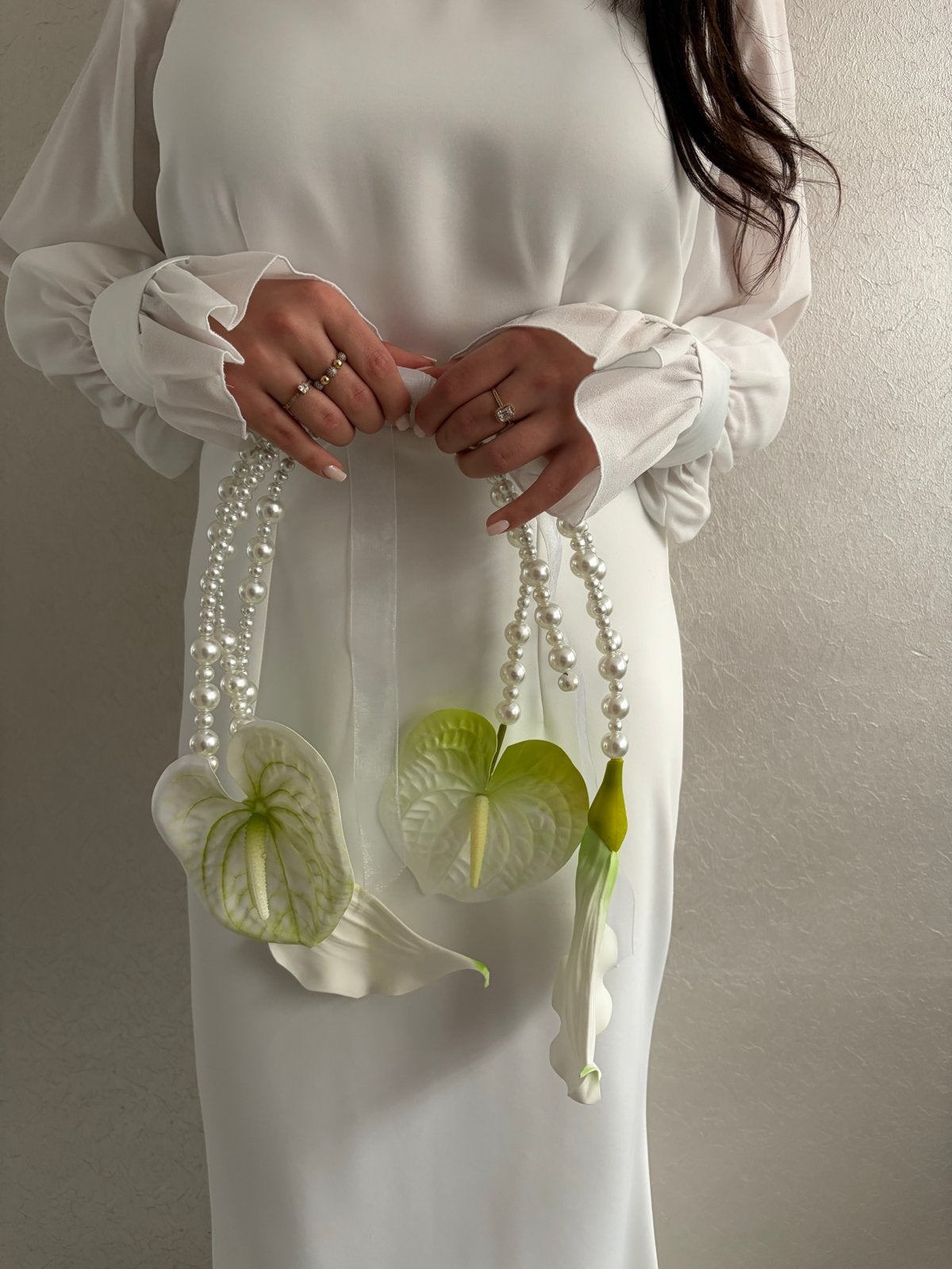 Uniek Bruidsboeket met Parels en Anthuriums, Kleding | Dames, Ophalen of Verzenden, Zo goed als nieuw, Wit, Accessoires