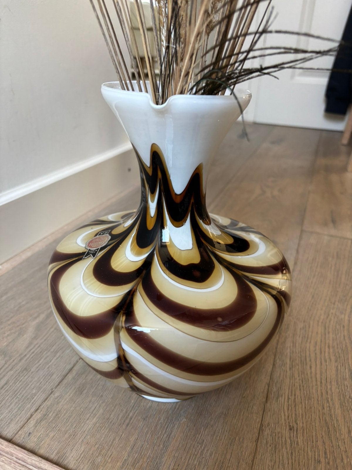 Mooie van Italiaans glas vaas. Van het Opaline Florence., Ophalen of Verzenden, Handgemaakt, 32 cm, Glas