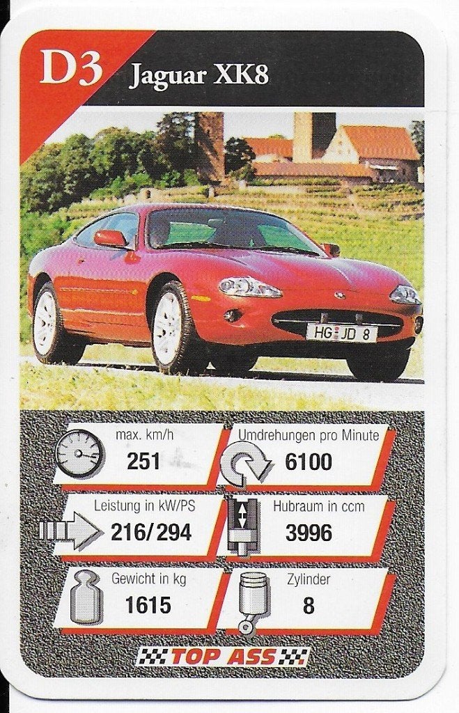 Kw547 autokaartje jaguar xk8 ( d3, Ophalen of Verzenden, Auto's